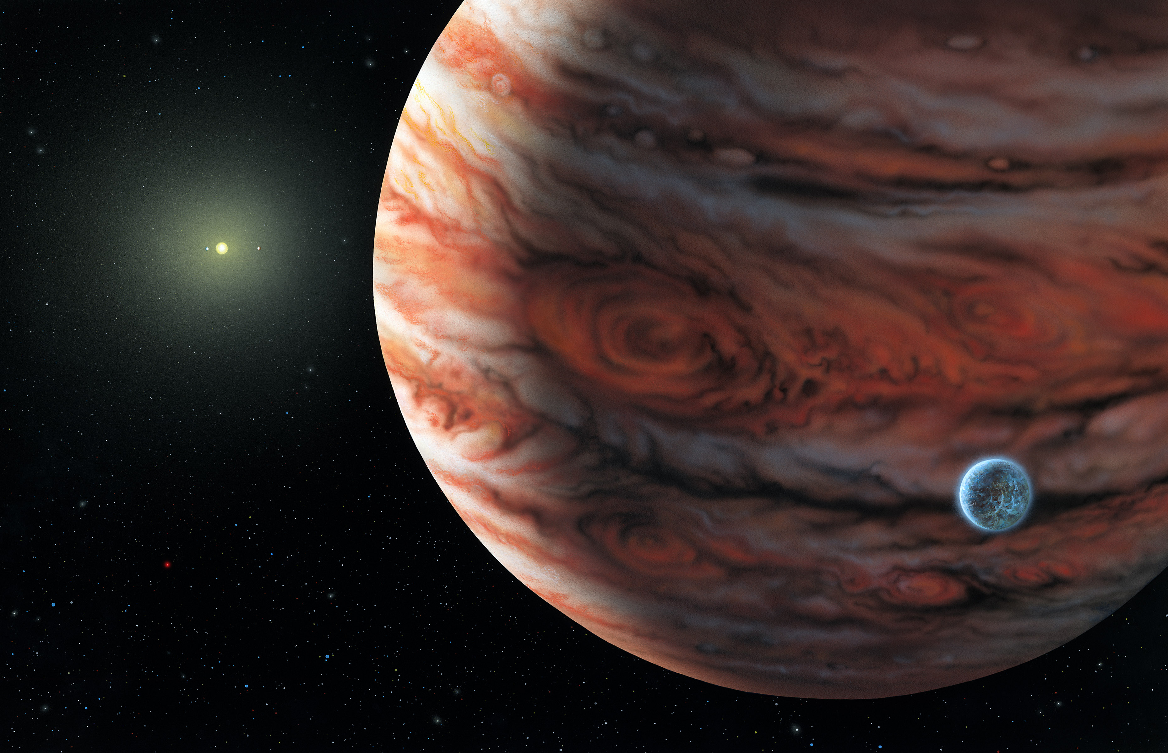 Artists impression of 55 Cancri system