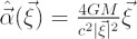 $ \hat{\vec{\alpha}}(\vec\xi) = \frac{4GM}{c^2|\vec\xi|^2}\vec\xi $
